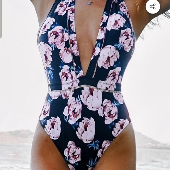 Cupshe Swim Cupshe Pink Floral Plunging Onepiece Swimsuit Poshmark